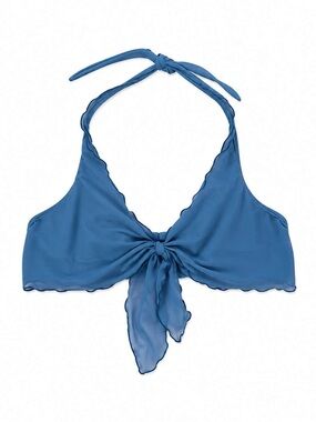 4/$20➡️ Blue Tie-Front Mesh Halter Underwire Bikini Top – Plus Size 14D EUC